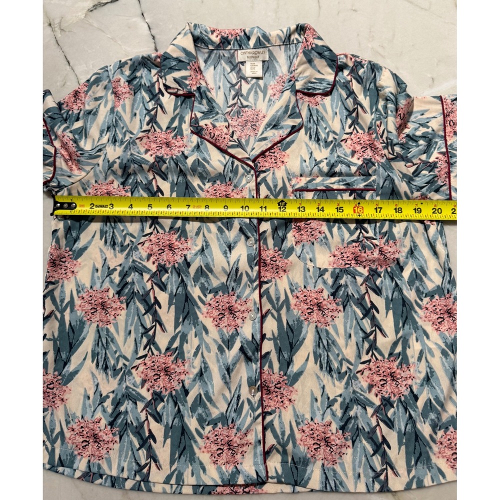 Cynthia Rowley Women's Floral Tropical Pajama Set M Short Sleeve Top Large Pants - Picture 5 of 15